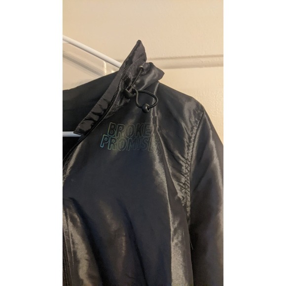 Broken Promises Black Metallic Bomber Jacket with Hood, Small - Picture 4 of 10